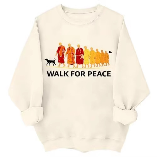 Women's Monk Light Dog Peace Print Crewneck Sweatshirt