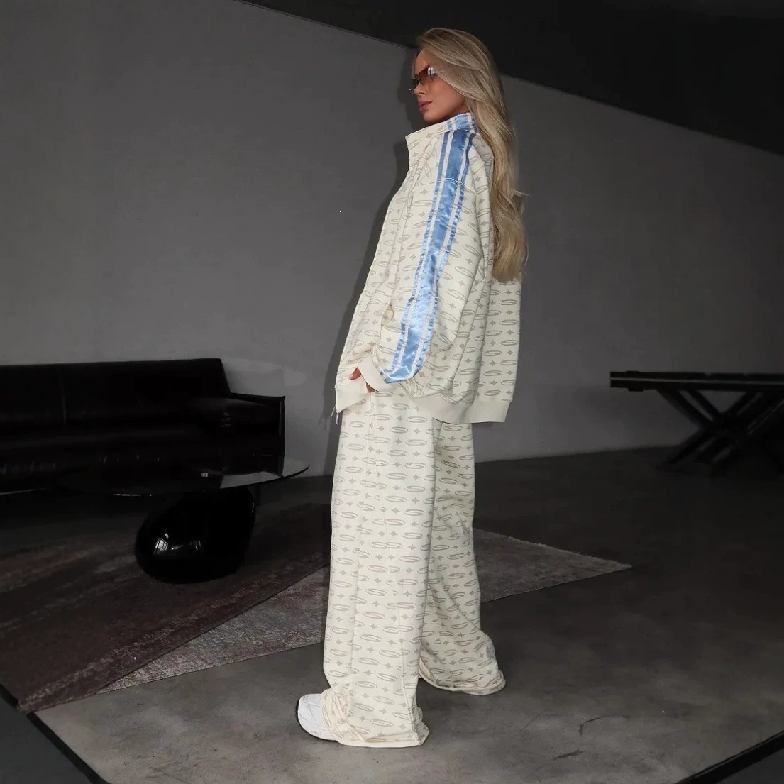 Women's Colorblock Long Sleeve Jacket and Pants Two-Piece Set