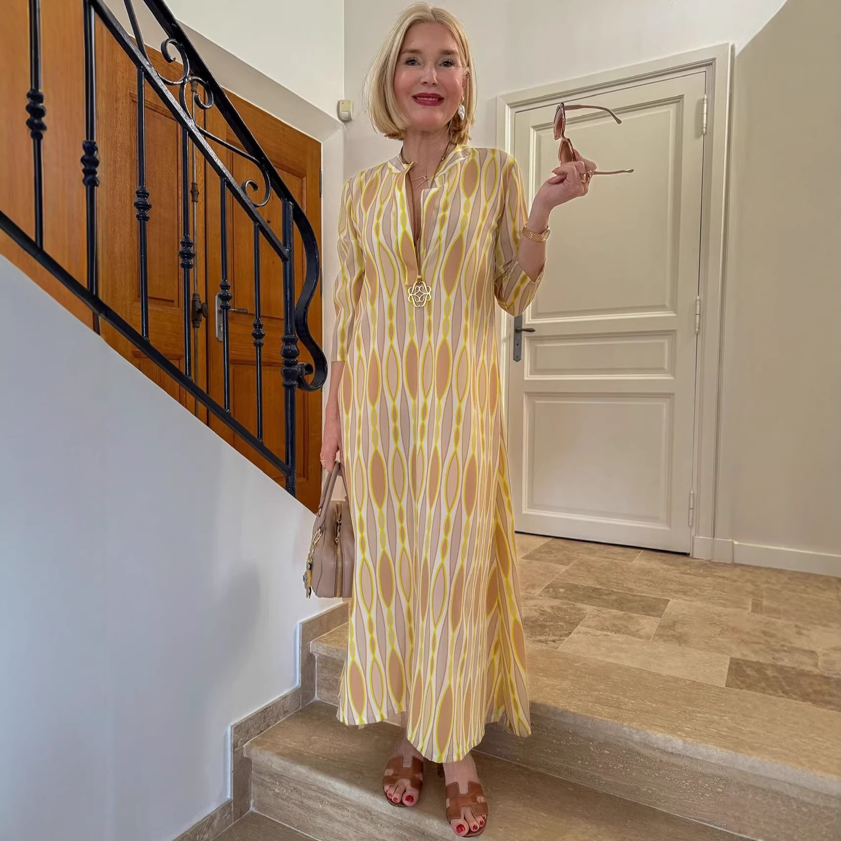 V-Neck Floral Print Midi Dress Casual Vacation