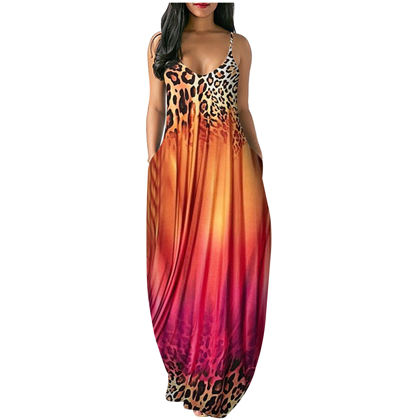 Gradient Print Sleeveless A-Line Maxi Dress