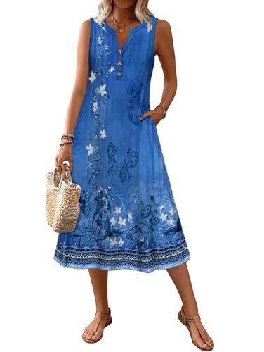 Women's Retro Striped Sleeveless Midi Dress Casual Fit