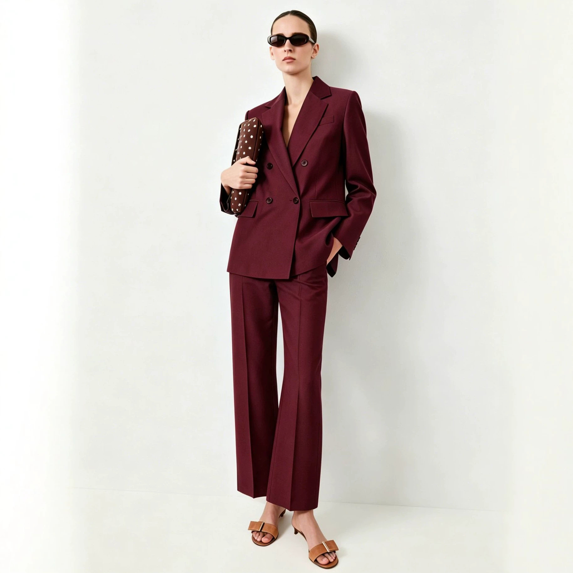 Women's Red Blazer and Straight-Leg Pants Set