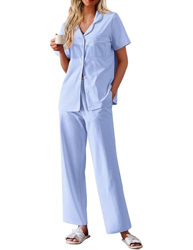Women's Cuban Collar Short Sleeve Shirt and Pants Set
