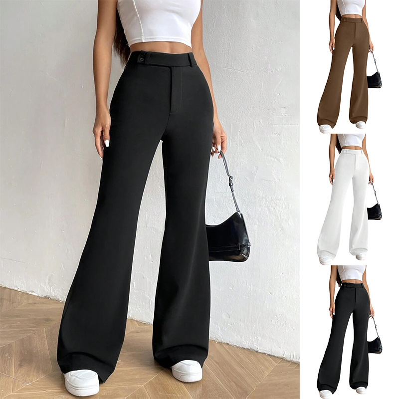 High-Waisted Flared Dress Pants for Women Slimming Drapey Wide-Leg