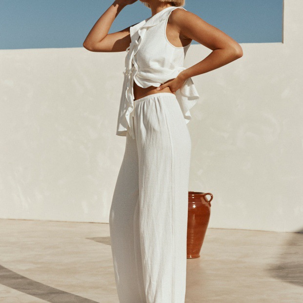 Women's Sleeveless Tie-Back Vest and High-Waist Wide-Leg Pants Set