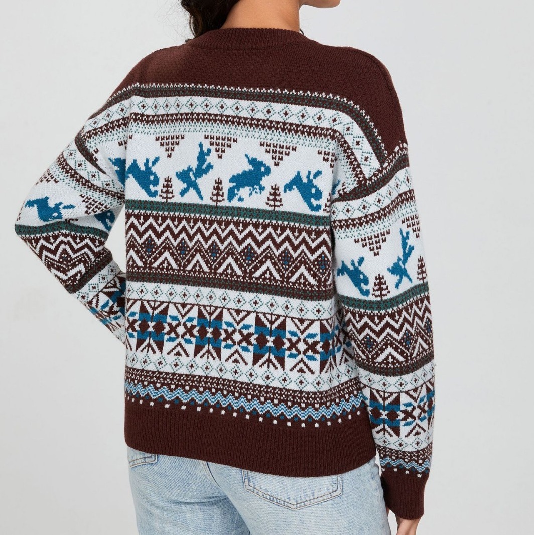 Rabbit Pattern Pullover Sweater Loose Knit Top