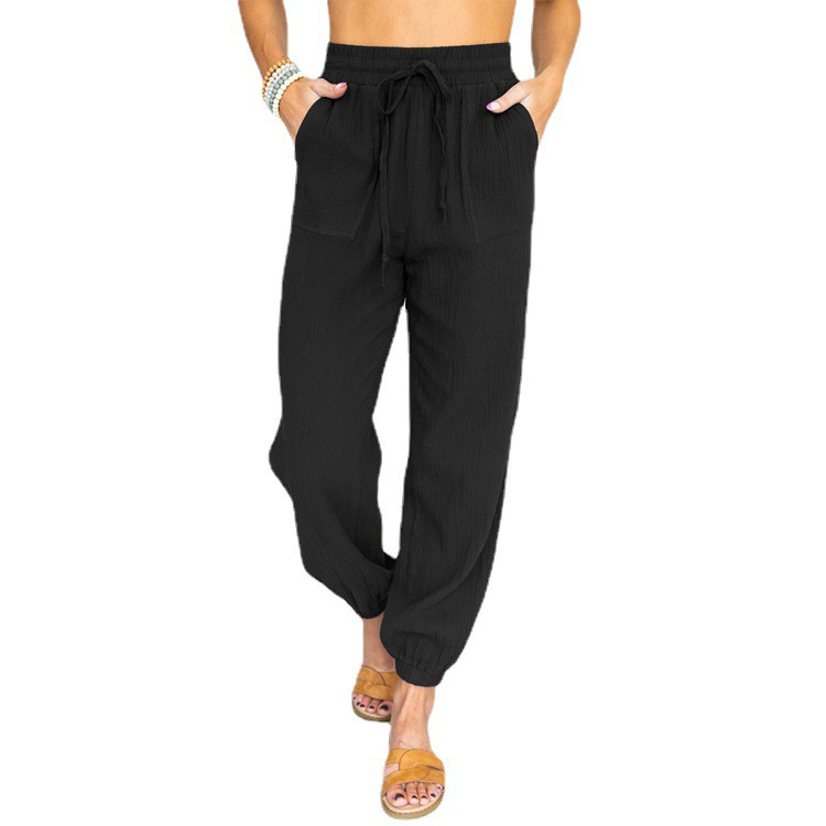 High-Waist Tie Belt Cropped Jogger Pants Casual