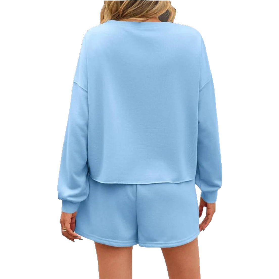 Women's Summer Long Sleeve Round Neck Solid Pearl Two-Piece Set