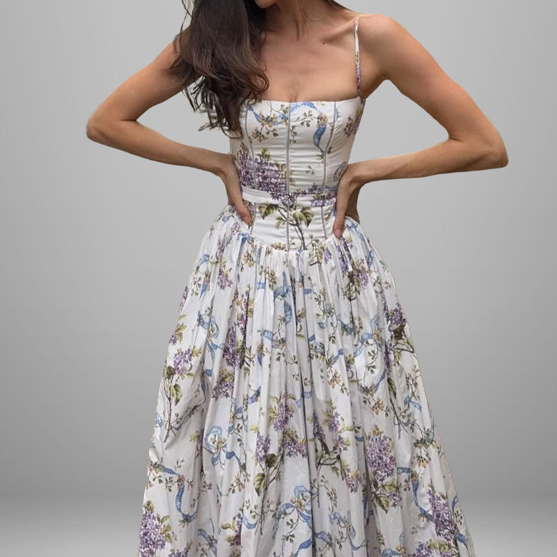 Floral Print High-Waist Sleeveless Slip Dress