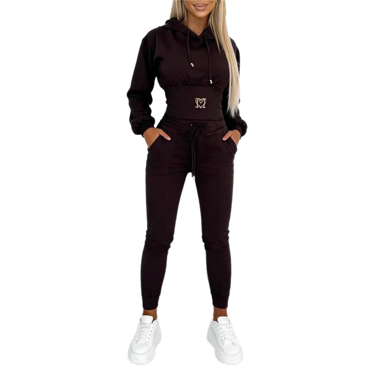 Women's Lace-Up Hoodie and Pants Two-Piece Set