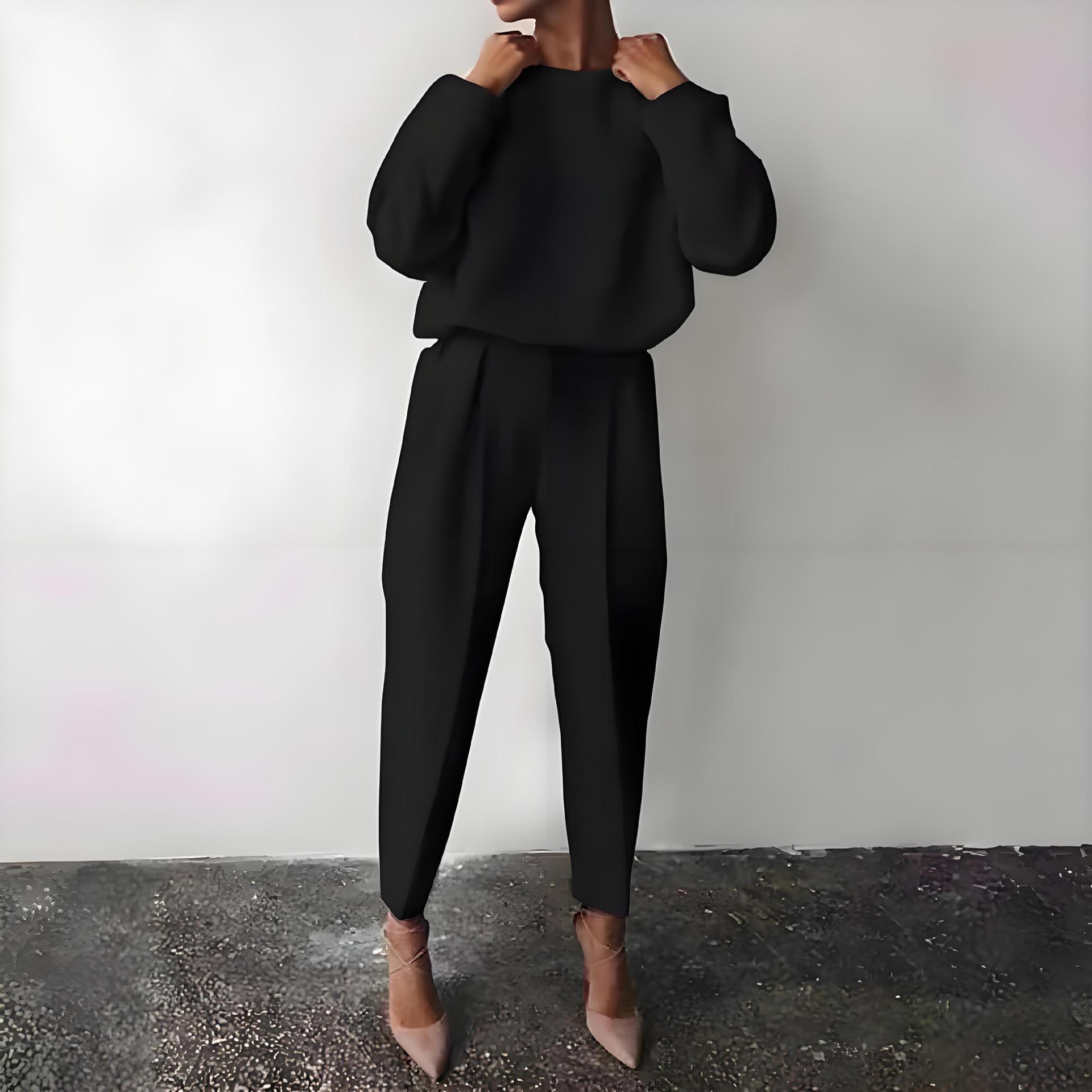 Women's Solid Color Long Sleeve Casual Two-Piece Pants Set