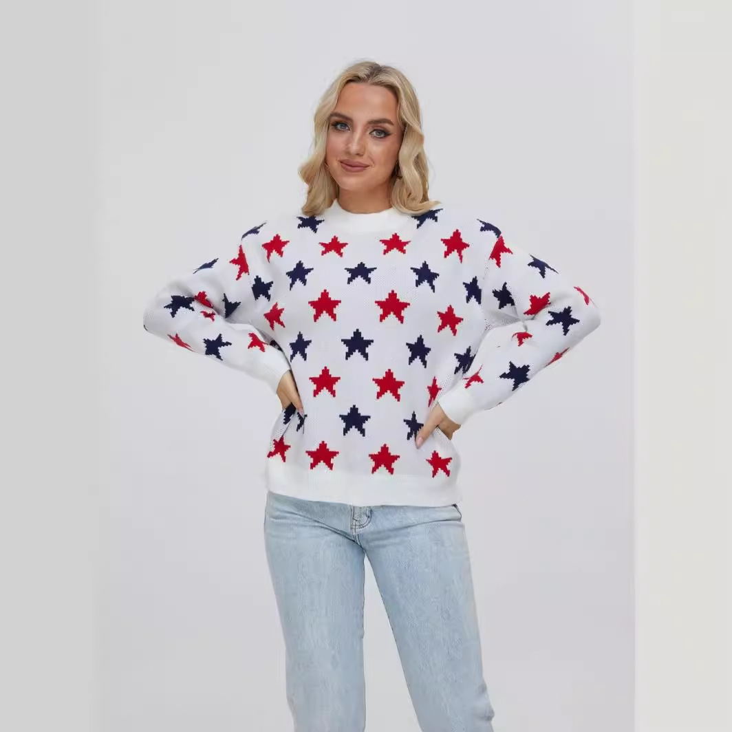 Mosaic Star Pattern Pullover Sweater