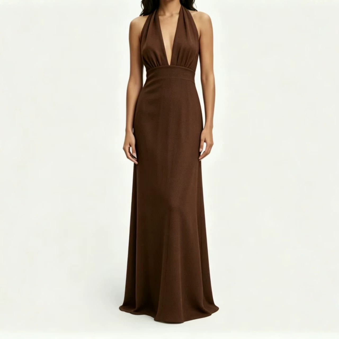 Elegant Solid V-Neck Halter Bodycon Maxi Dress