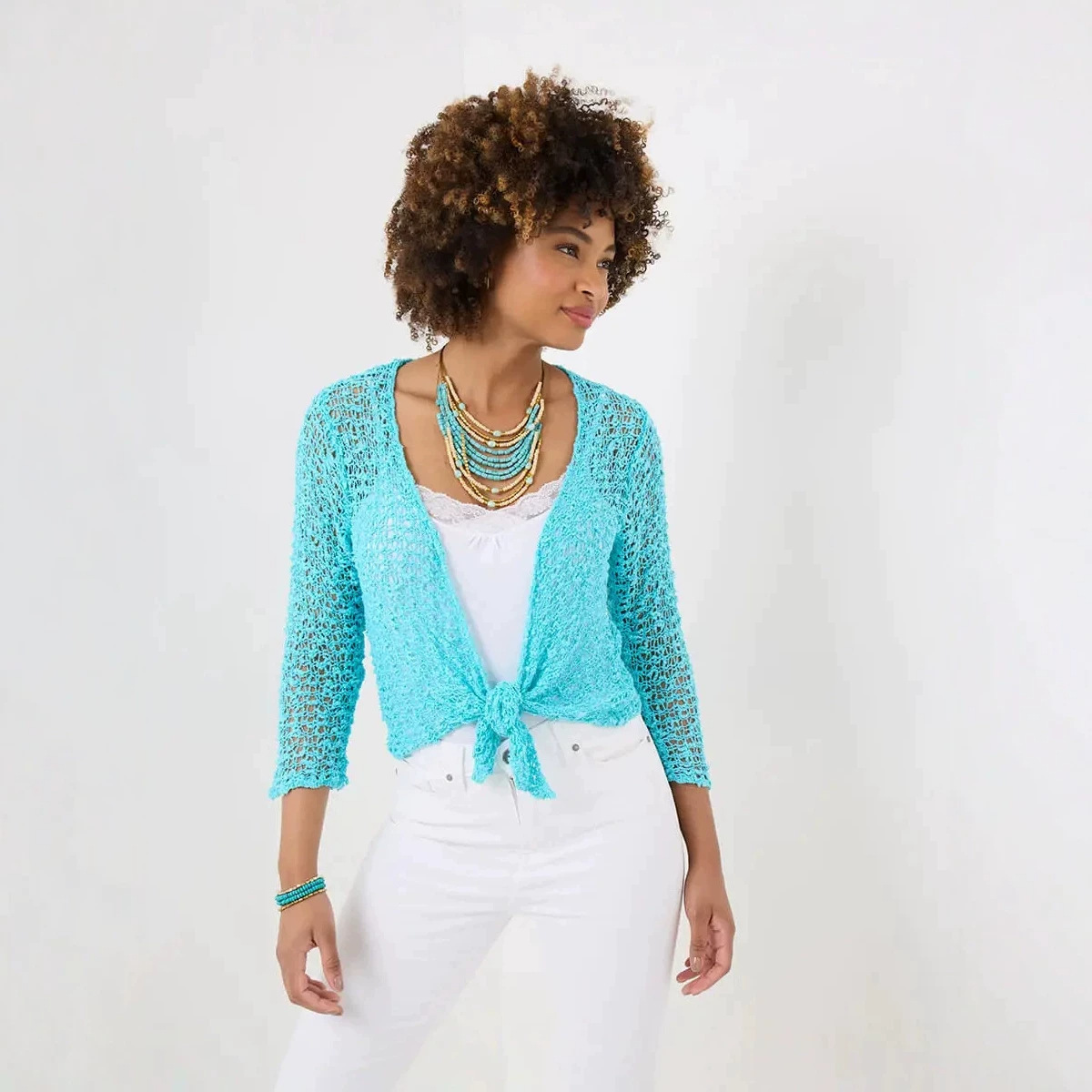 Women's Knit Beach Cardigan Cover-Up Slimming V-Neck Flared Sleeve