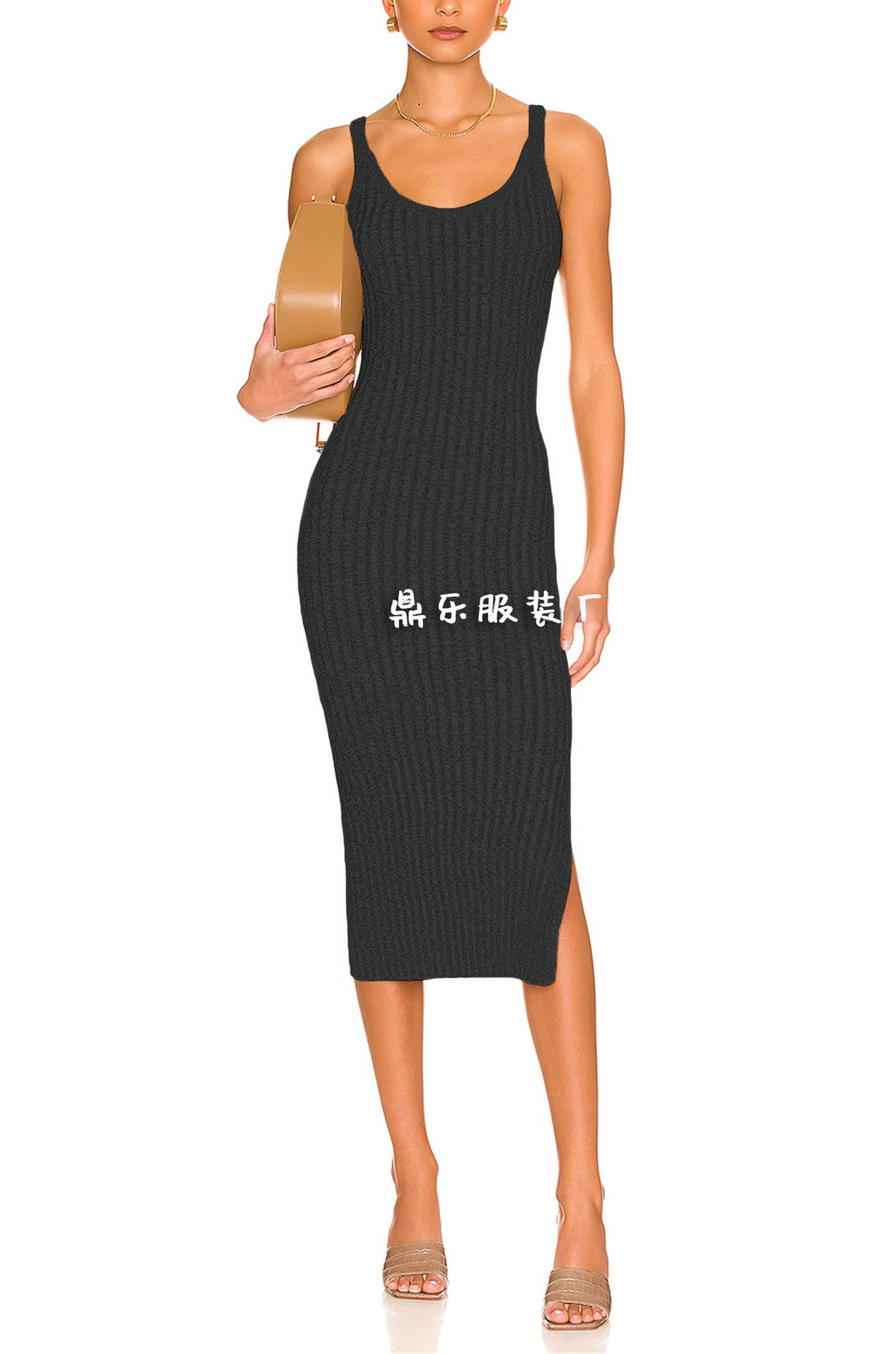 Women's Sleeveless Round Neck Split Knit Dress