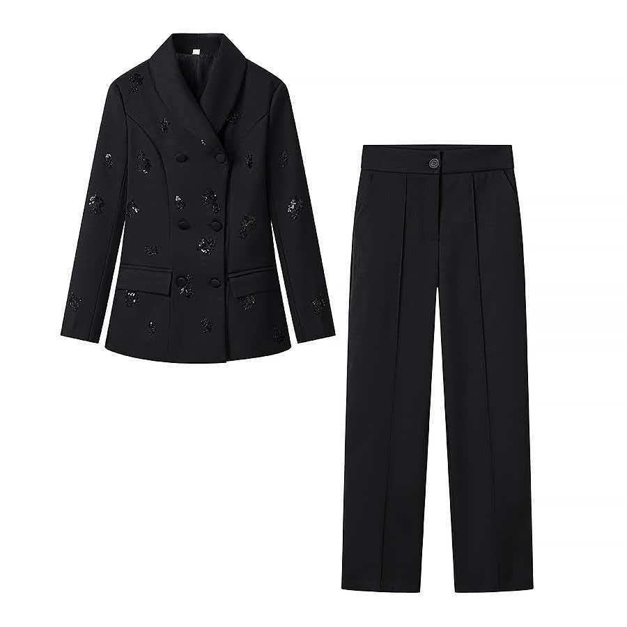 Women's Beaded Sequin Blazer and Pants Set