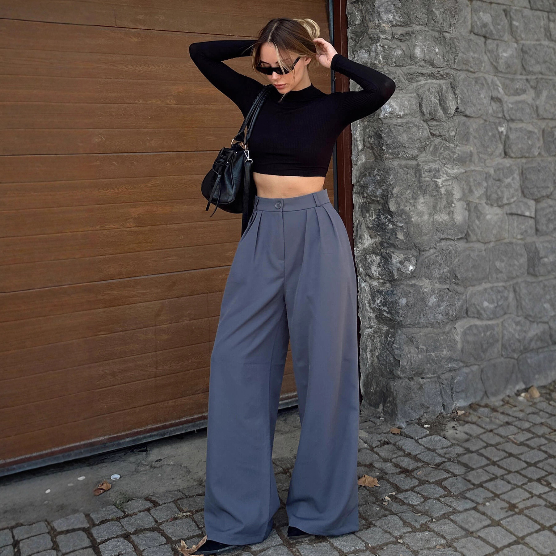 Y2K Button-Fly Wide-Leg Suit Pants for Women