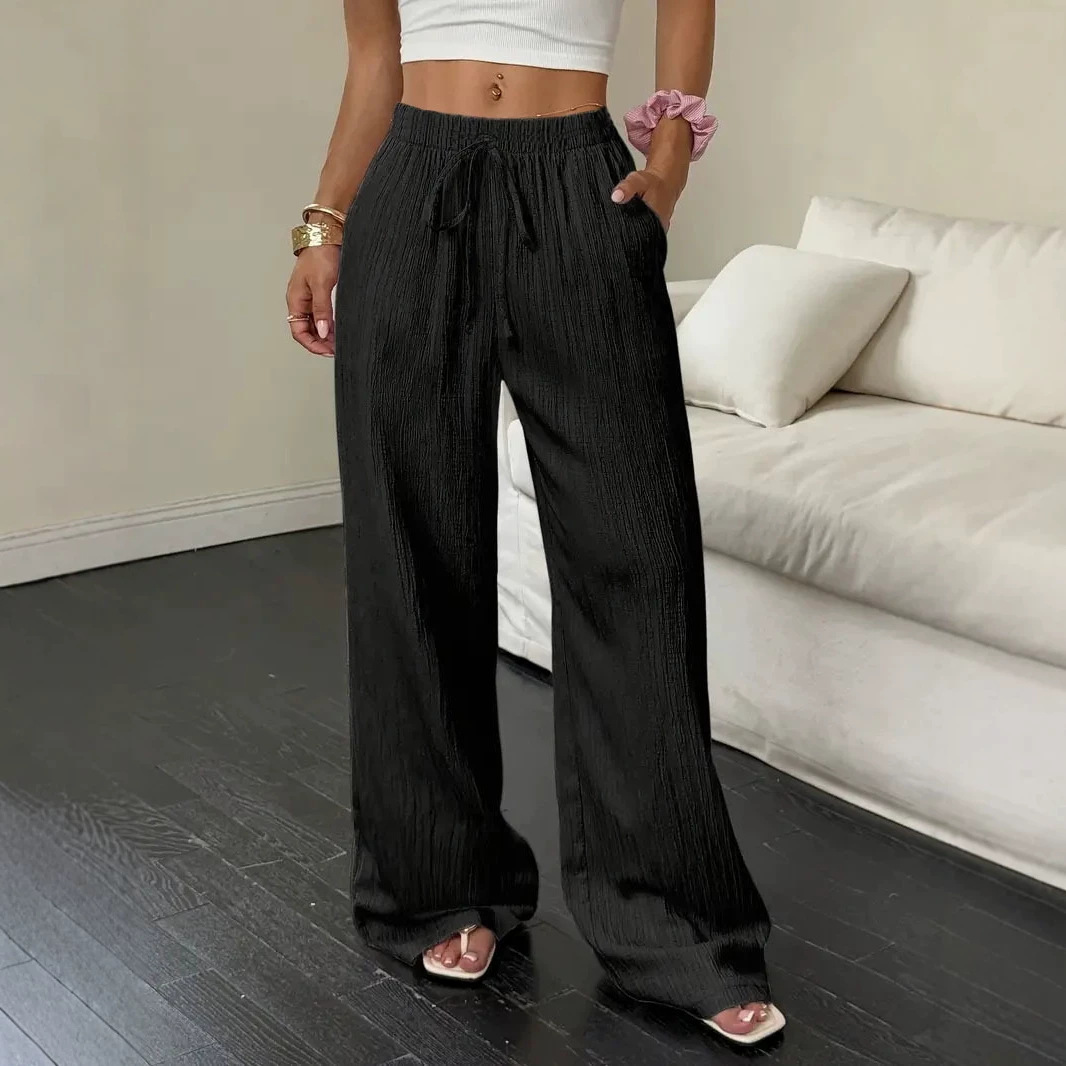 Women's Textured Straight-Leg Elastic Waist Pants