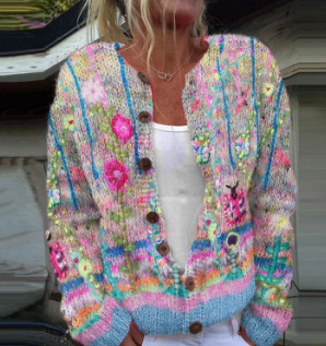 Women's Floral Print Button Cardigan Sweater