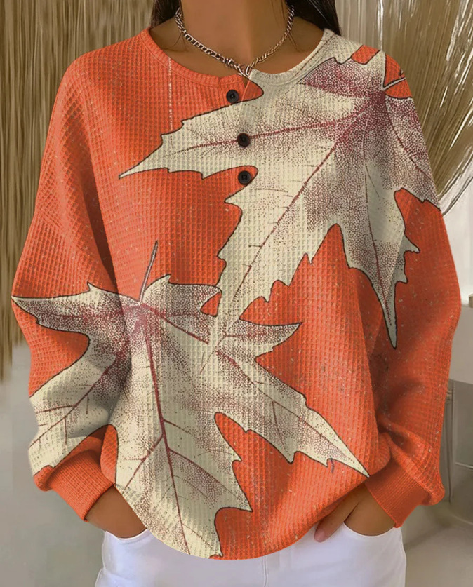 Women's Christmas Floral Print Button Sweatshirt