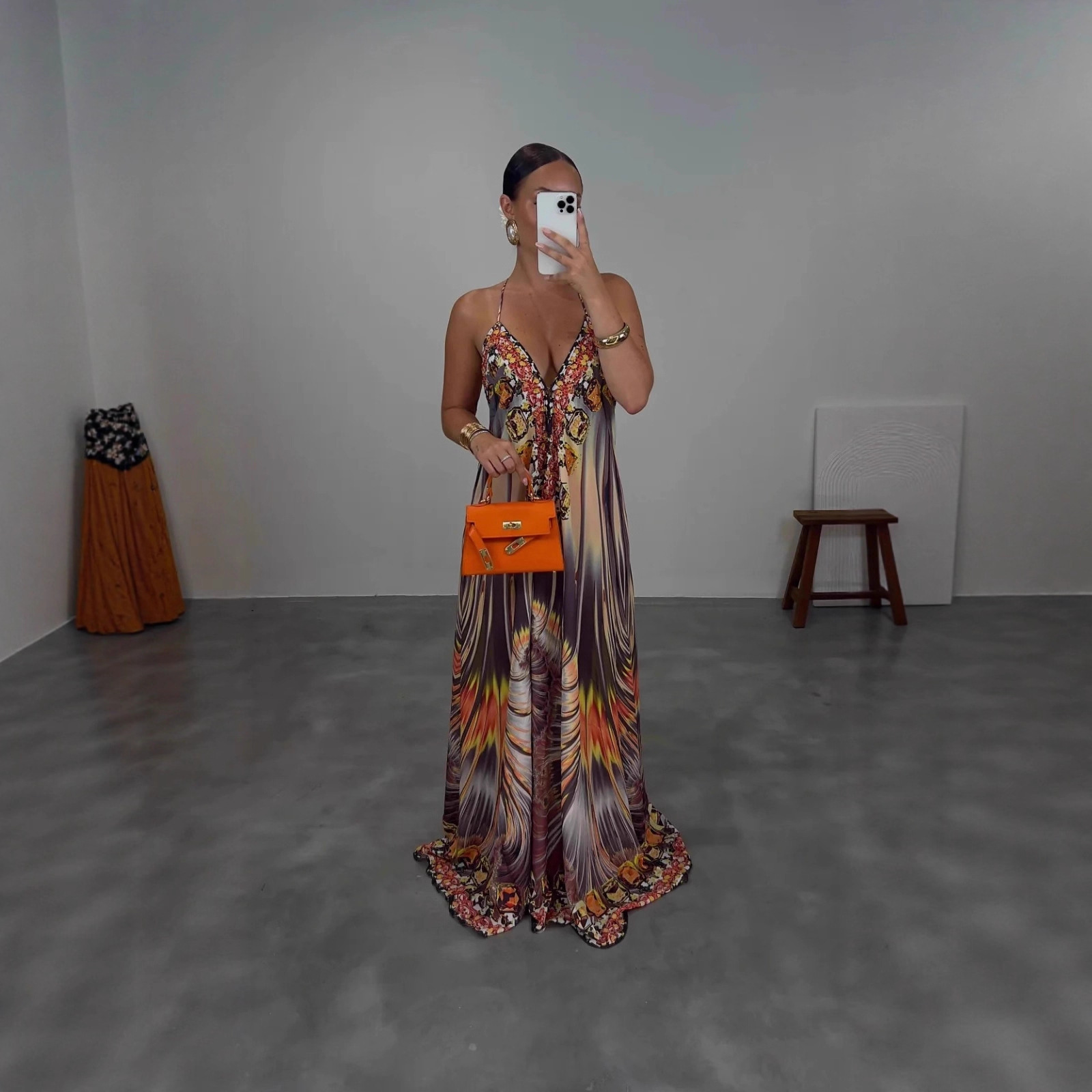Bohemian Sleeveless Halter Printed Maxi Dress