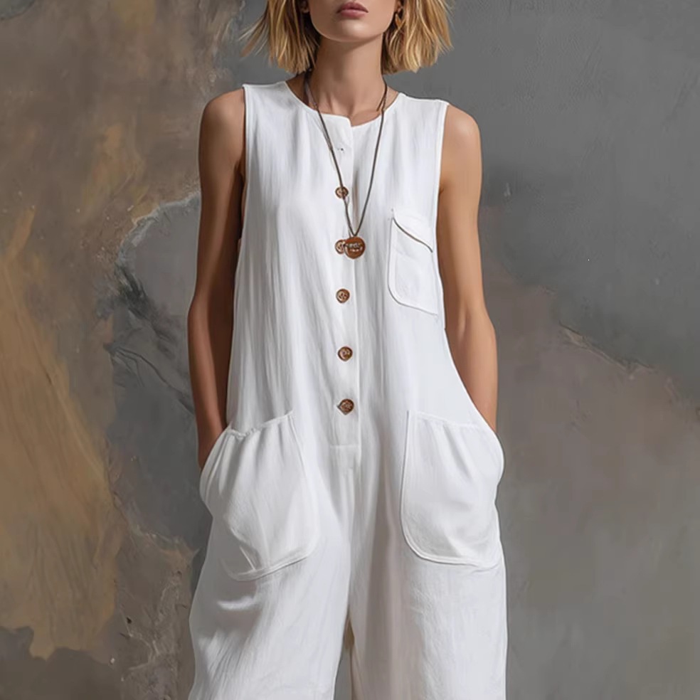 Women's Sleeveless Solid Color Cropped Jumpsuit Casual Relaxed Fit