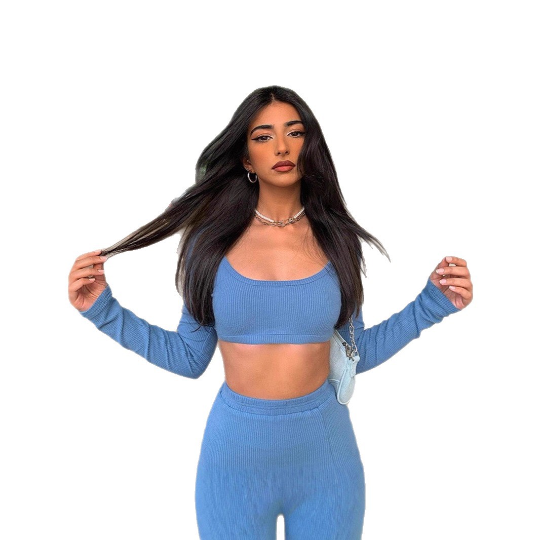 Ribbed Long-Sleeve Tank Top and High-Slit Bodycon Mini Skirt Set