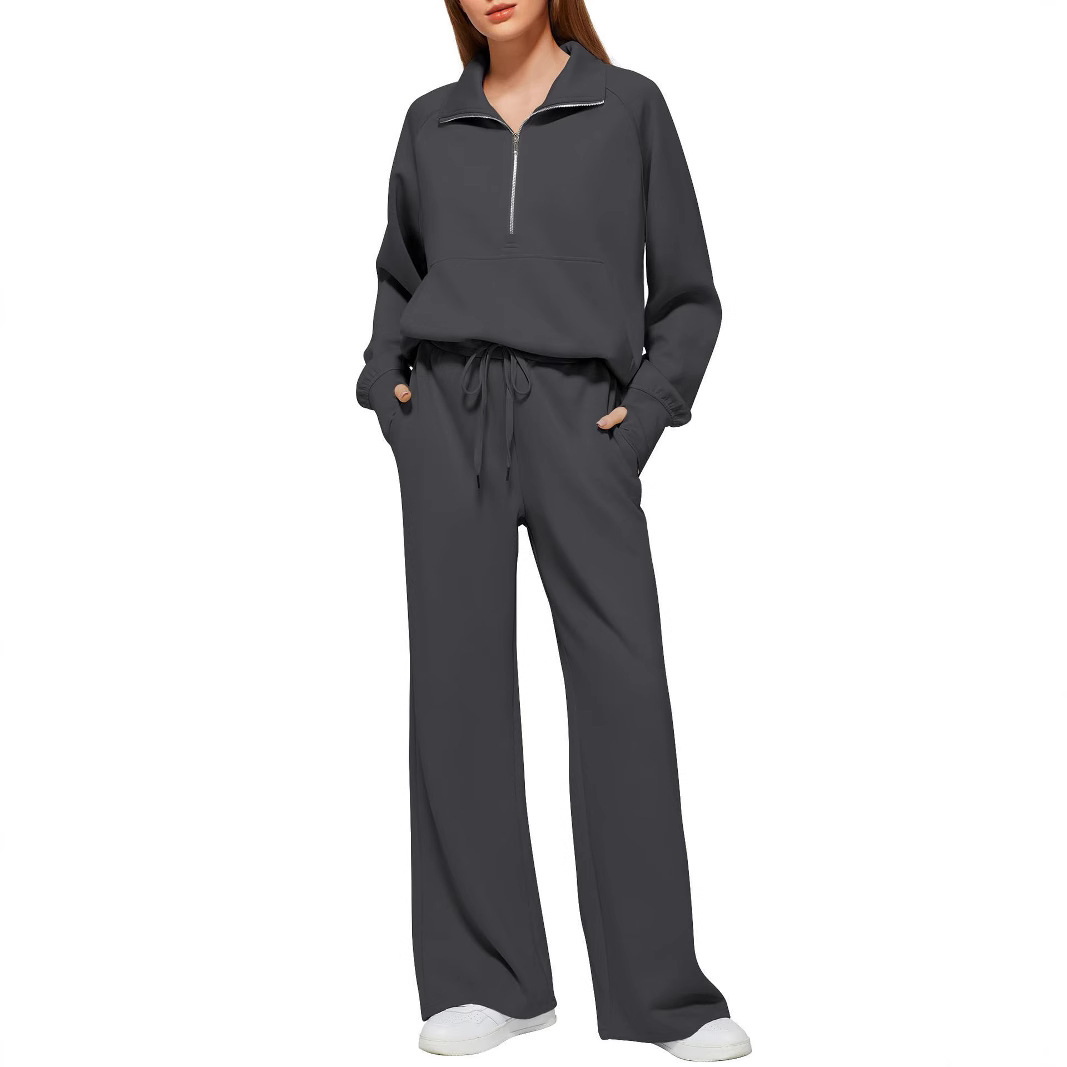 Women's Two-Piece Zip Sweatshirt and Wide-Leg Pants Set