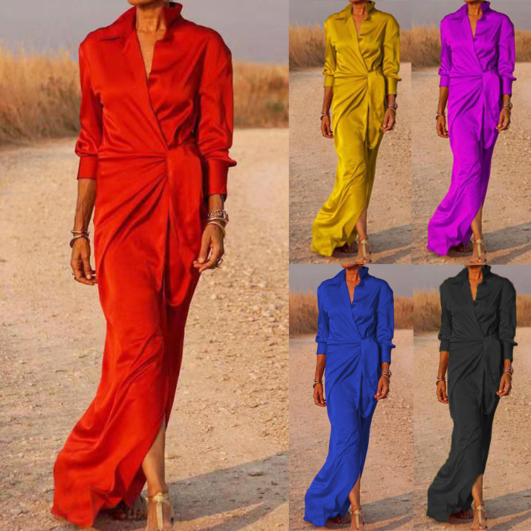High-Waist Split Long-Sleeve Lapel Jumpsuit