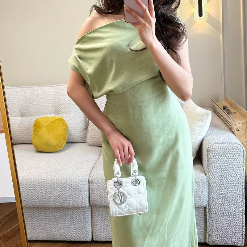 Slim-Fit Elegant Solid French Long Dress