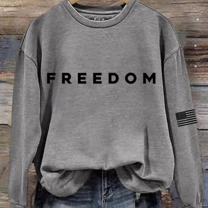Women's Freedom American Flag Print Crewneck Sweatshirt