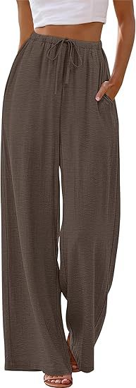Women's Summer Solid Color Drawstring Wide-Leg Pants