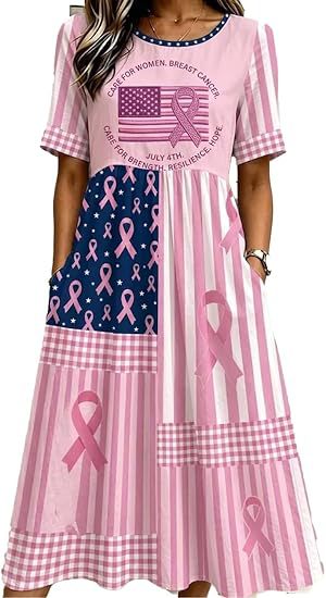 Women's American Flag Ribbon Print Ruched Midi Dress
