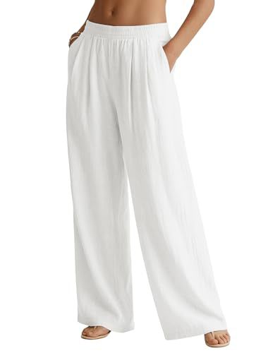 Women's Linen Wide-Leg Pants Casual Beach Vacation Trousers