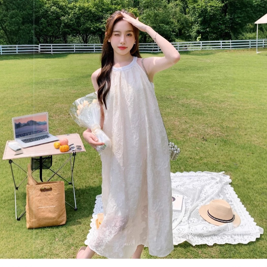 Women's Sleeveless Square Neck A-Line Midi Dress Solid Color Slimming French Style