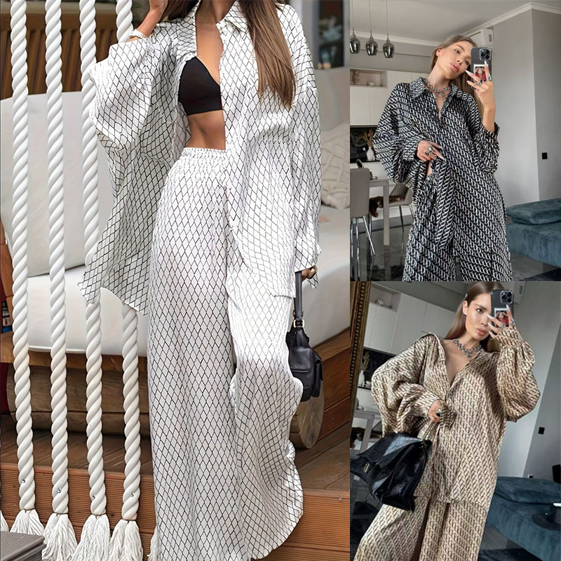 Geometric Print Long Sleeve Top & Pants Set