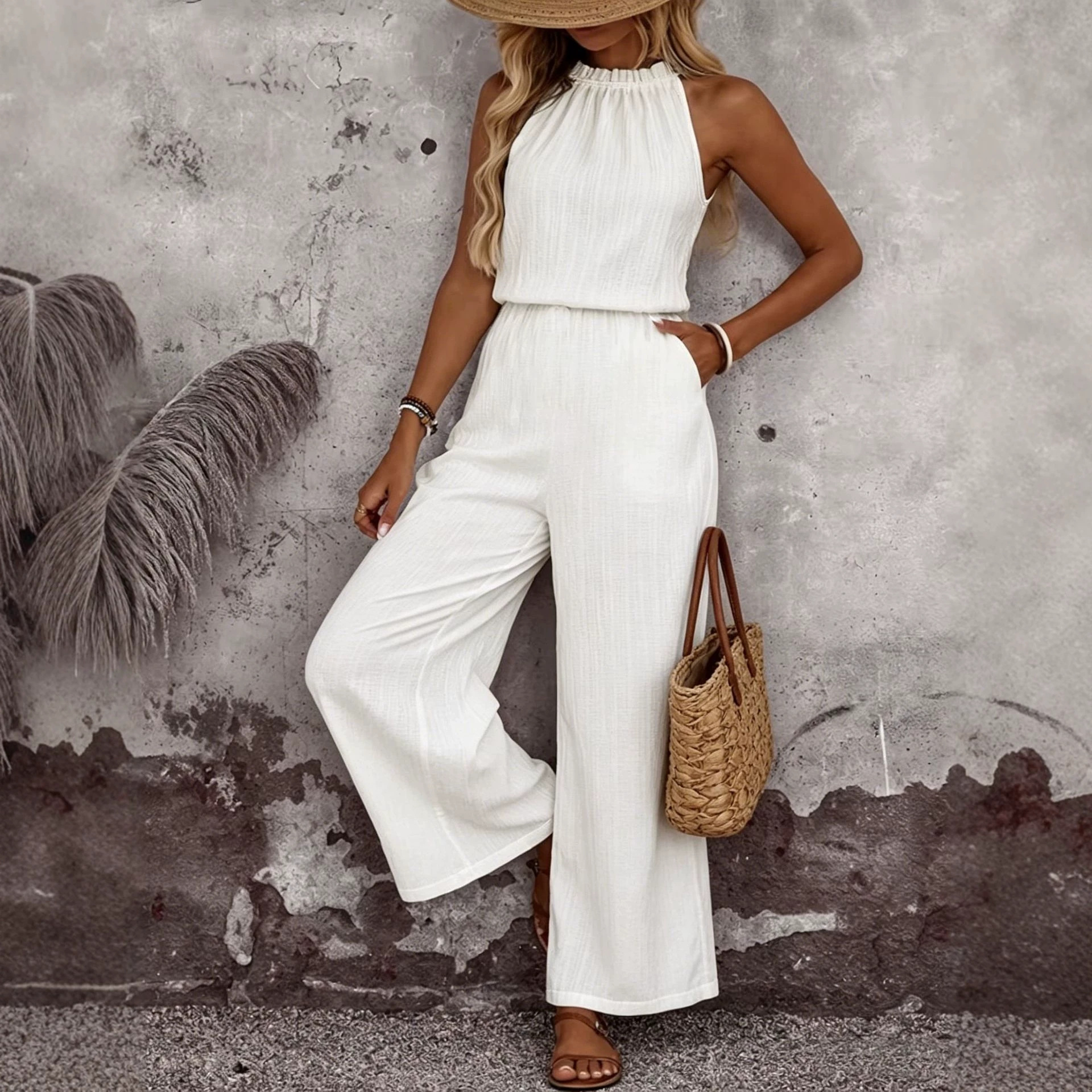Women's Elegant Draped-Neck Vest and Pants Set