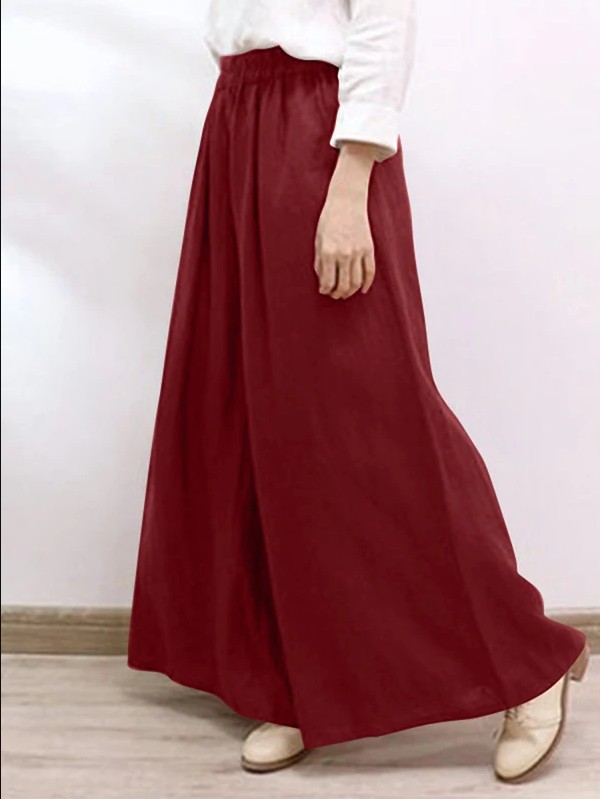 Women's Solid Cotton-Blend Wide-Leg Casual Pants