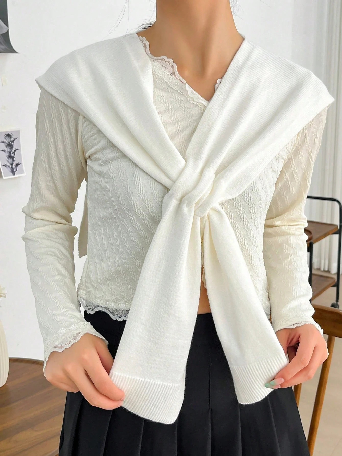 Women's Solid Knit Cross-Over Shoulder Wrap