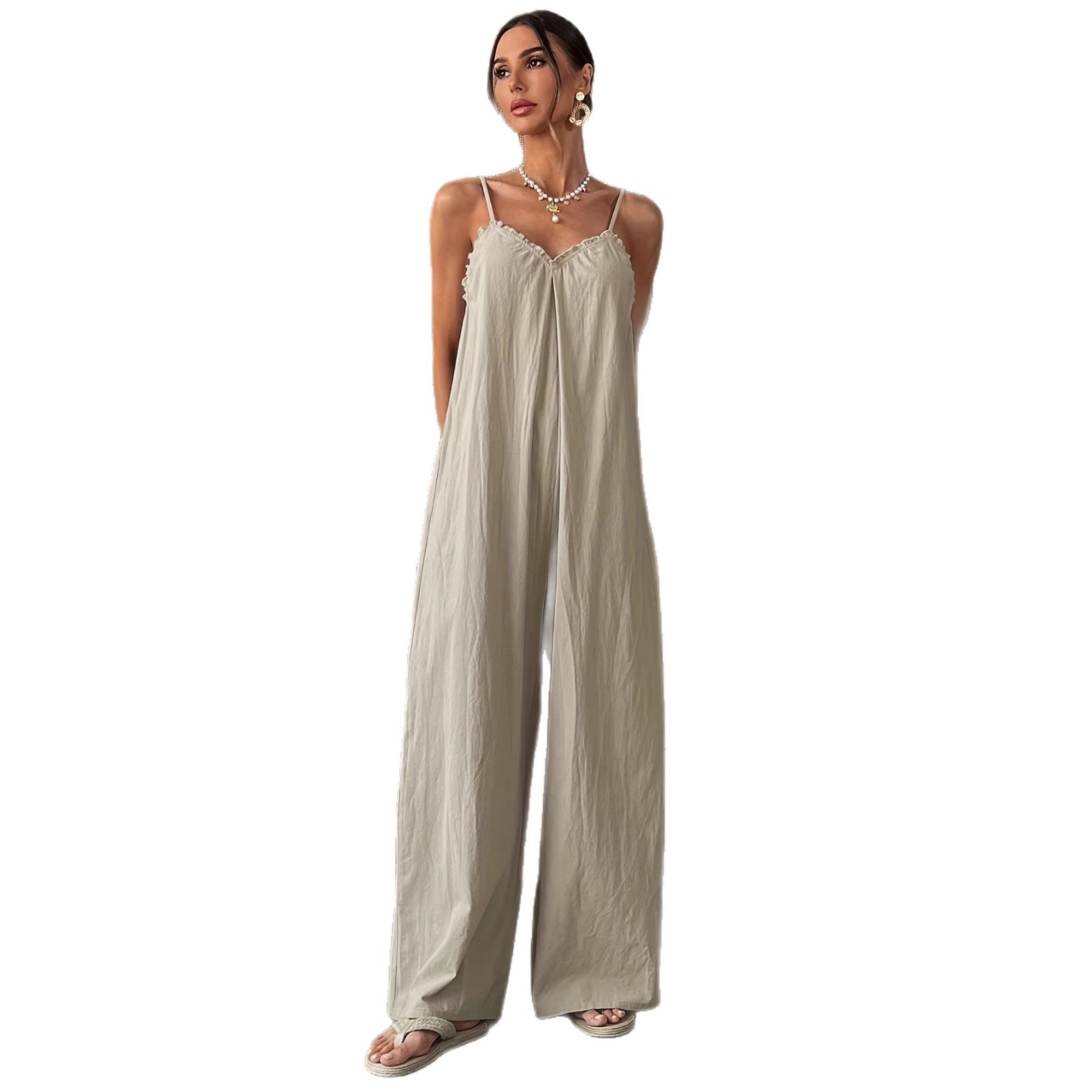 Women's Sleeveless Cami Jumpsuit Solid Color Straight Leg Cropped Casual