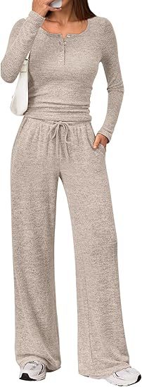 Women's Two-Piece Long Sleeve Top and Wide-Leg Pants Set