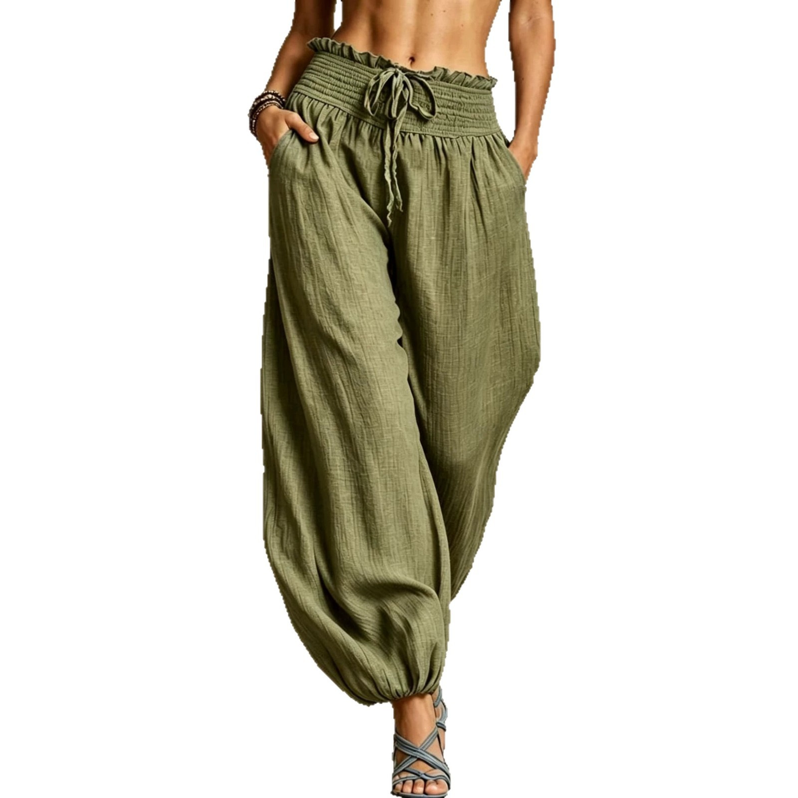 Solid Color High-Waist Straight-Leg Casual Pants