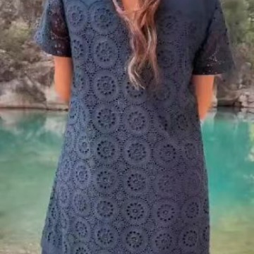 Women's Geometric Print A-Line Midi Dress Short Sleeve Crew Neck