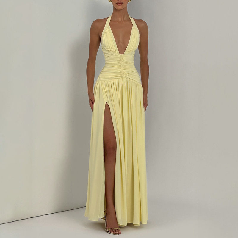 Elegant Halter Neck Split Backless Bodycon Dress