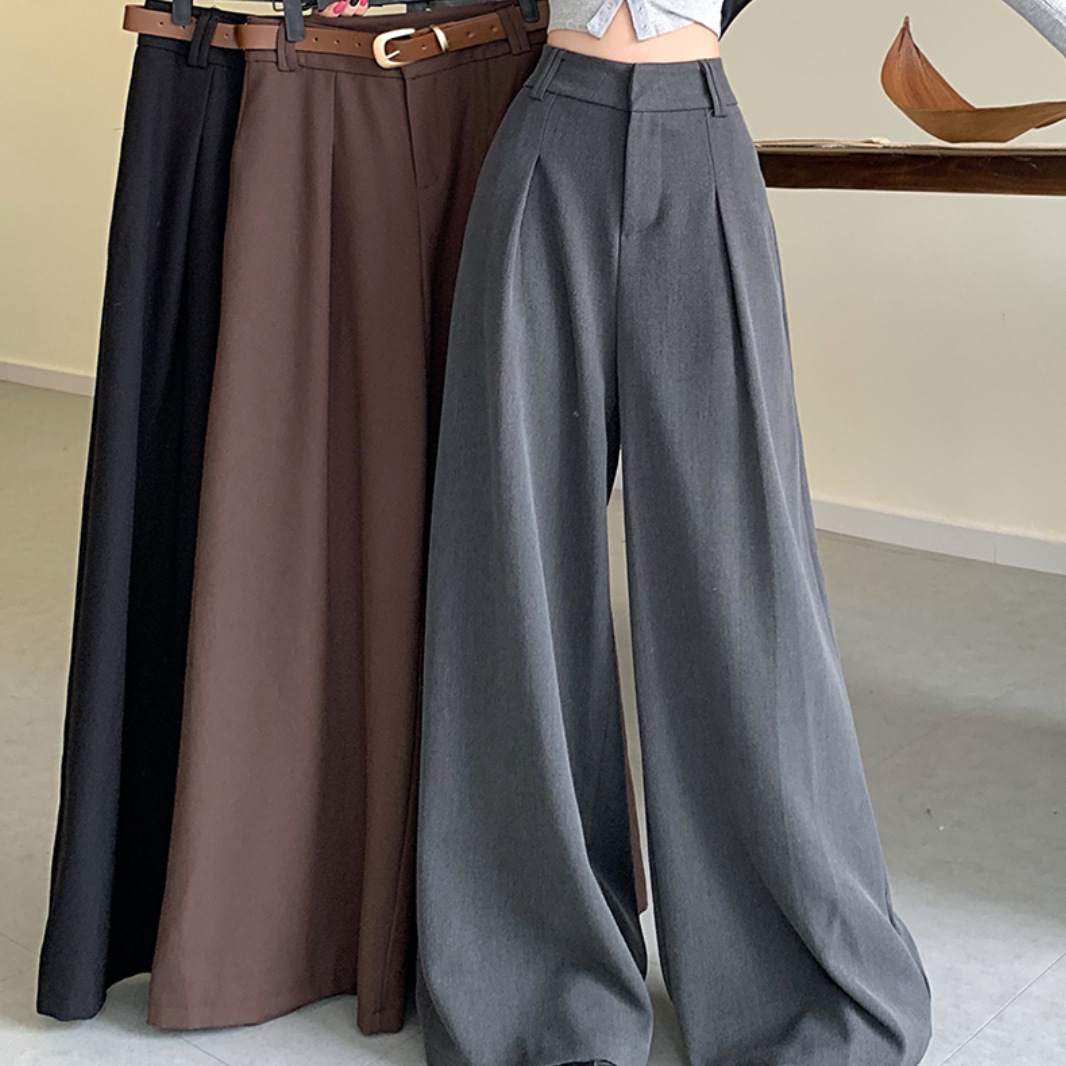 High-Waist Wide-Leg Tailored Pants for Women, Black Casual