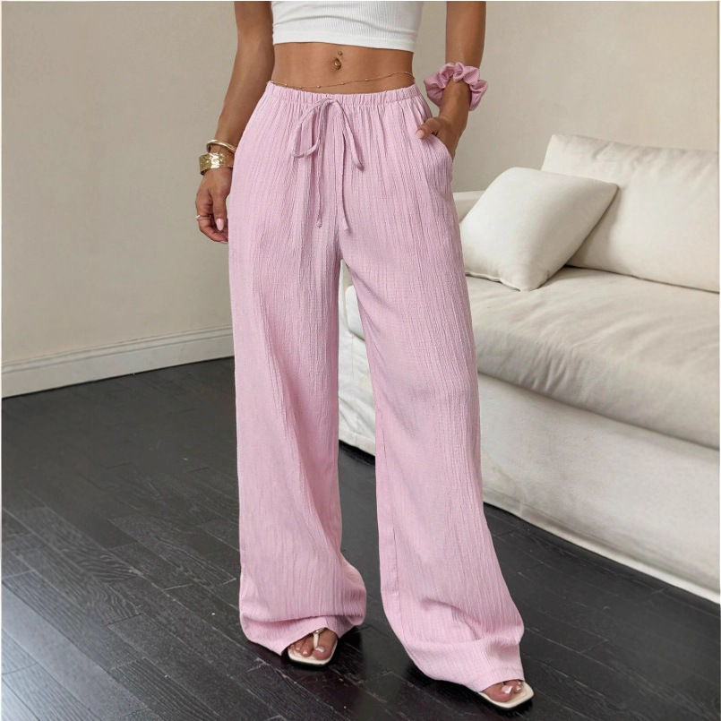 Women's Solid Straight-Leg Mid-Rise Pants with Pockets
