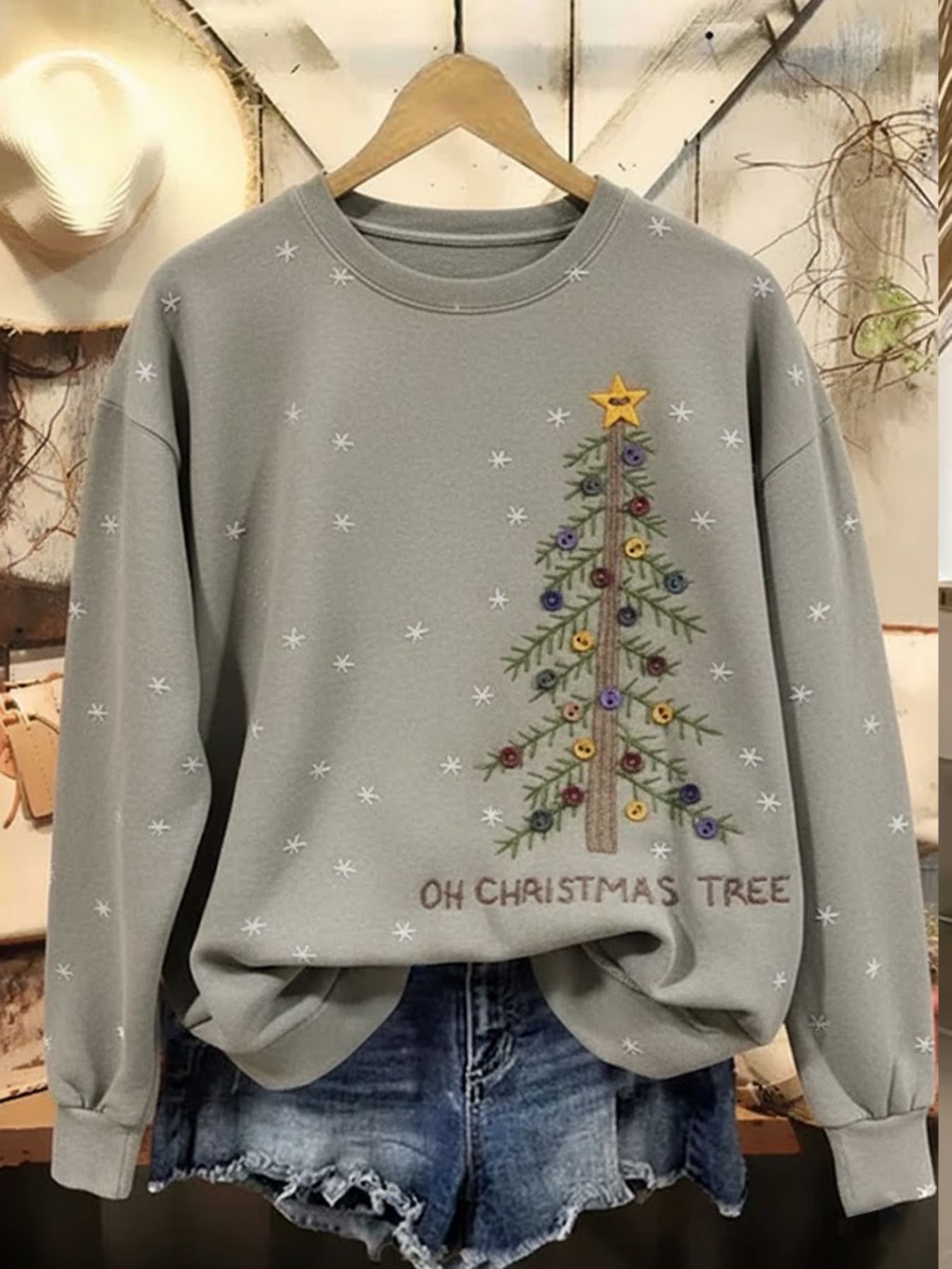 Christmas Tree Print Crewneck Long Sleeve Pullover Sweatshirt