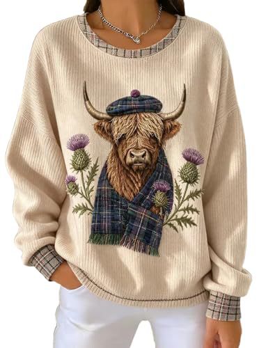 Women's Retro Floral Bull Head Print Sweatshirt