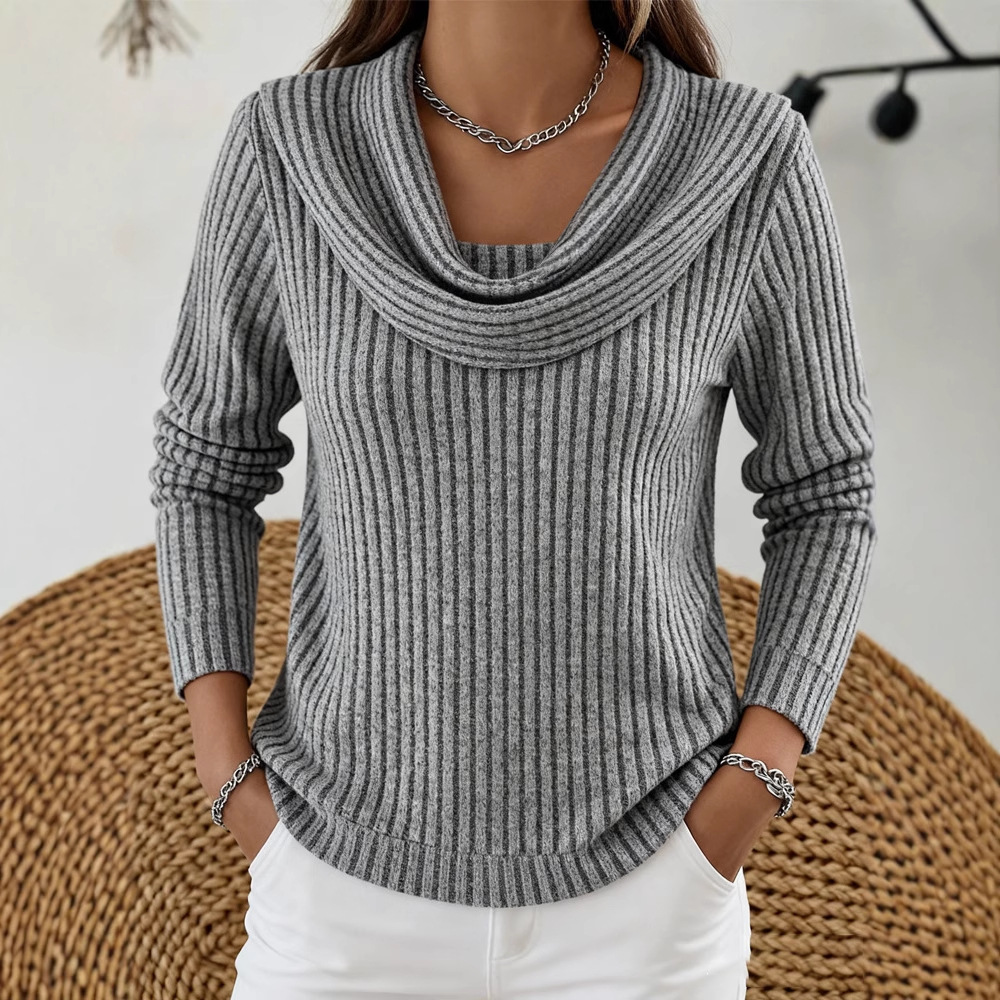 Women's Casual Loose Solid Ribbed Knit Long Sleeve Top