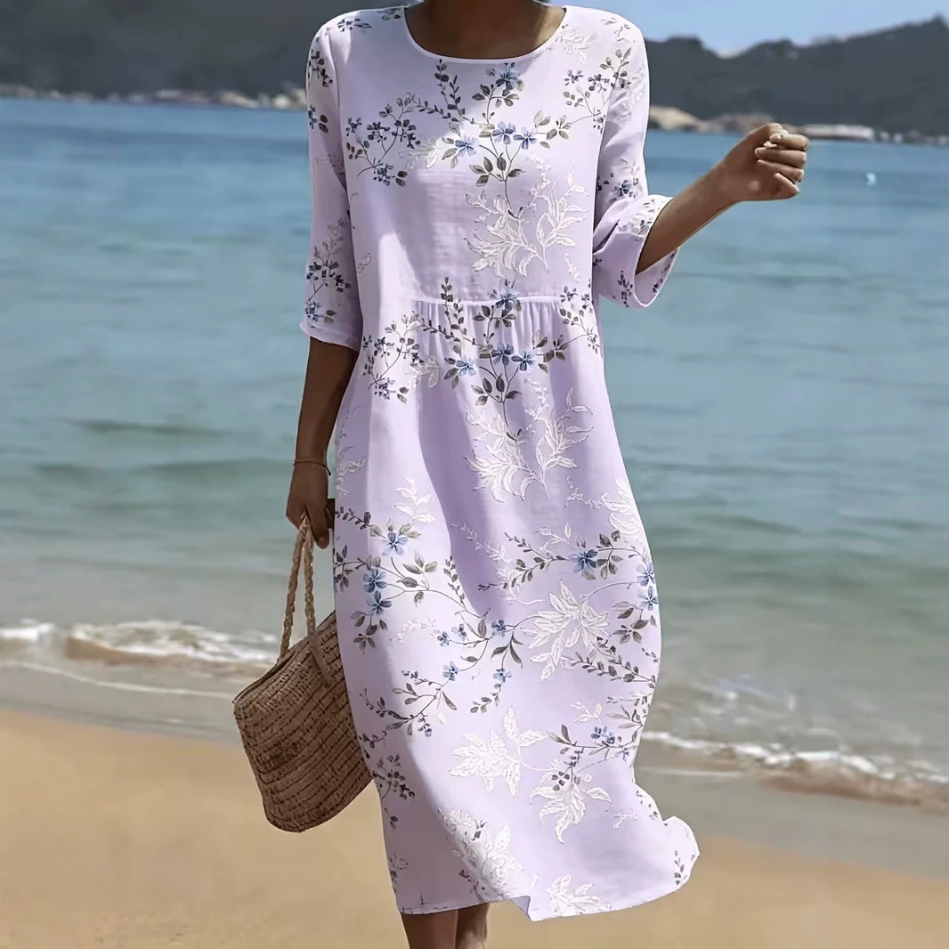 Women's Floral Print Pleated Midi Dress